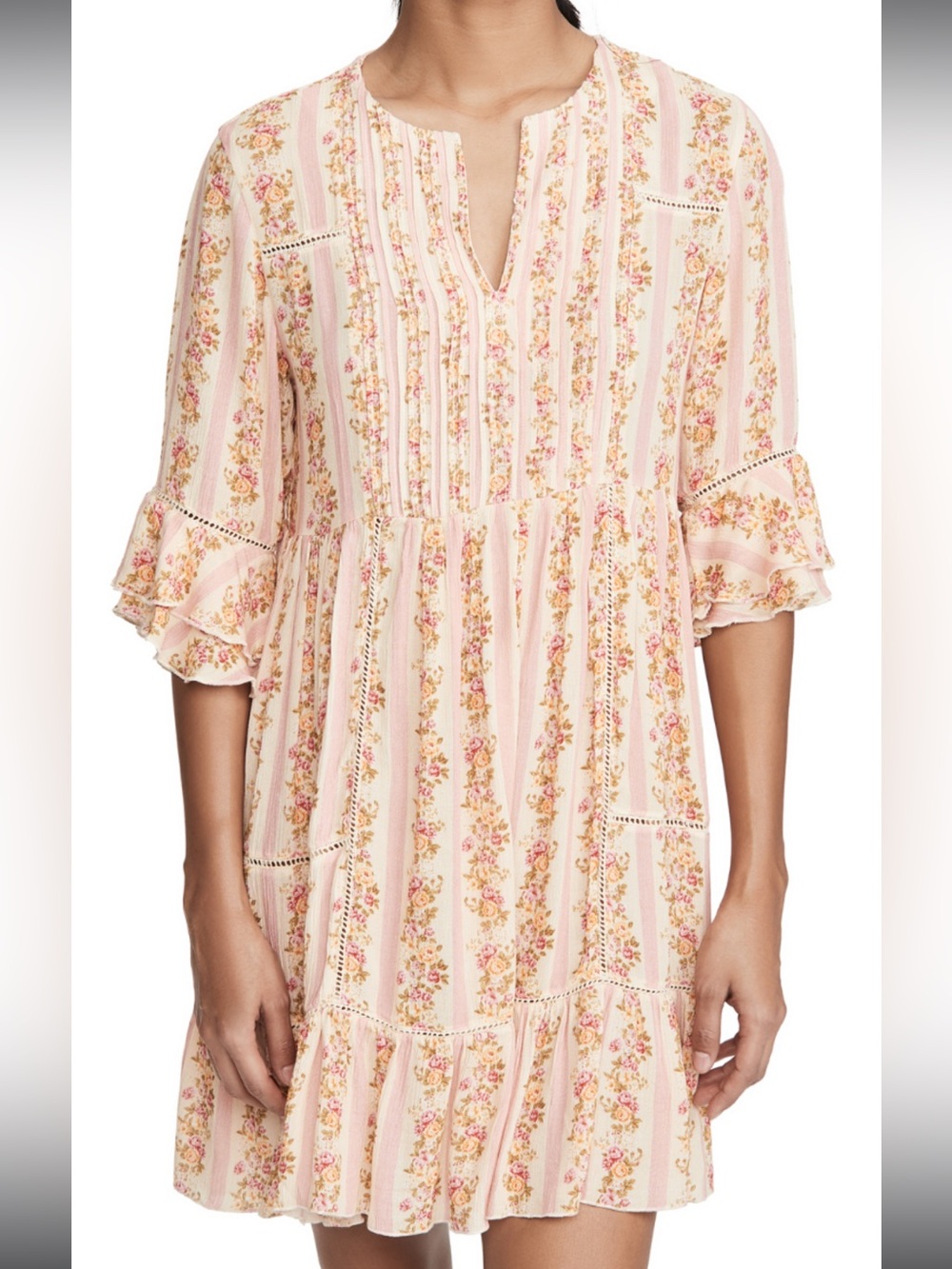 Playa Lucila Pink Floral Stripe Mini Dress